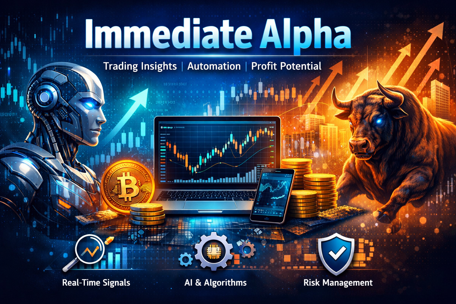 Immediate Alpha trading platform with AI automation, real-time signals and profit potential